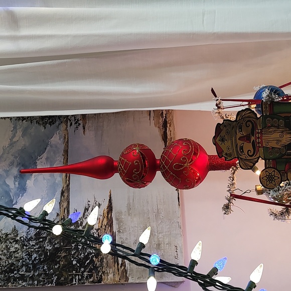 Double Ball Tree Topper Final Gold Glitter Satin Red Paintes Base - Picture 9 of 11